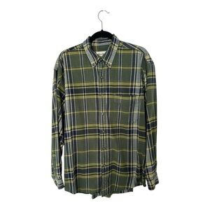 Eddie Bauer Vintage Flannel Button Down Regular Fit Plaid Green Mens Large